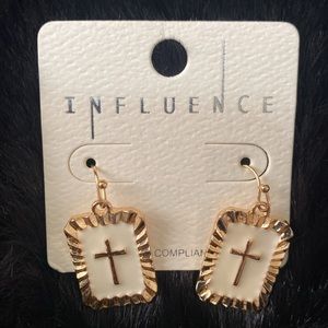 NWT White & Gold Cross Earrings